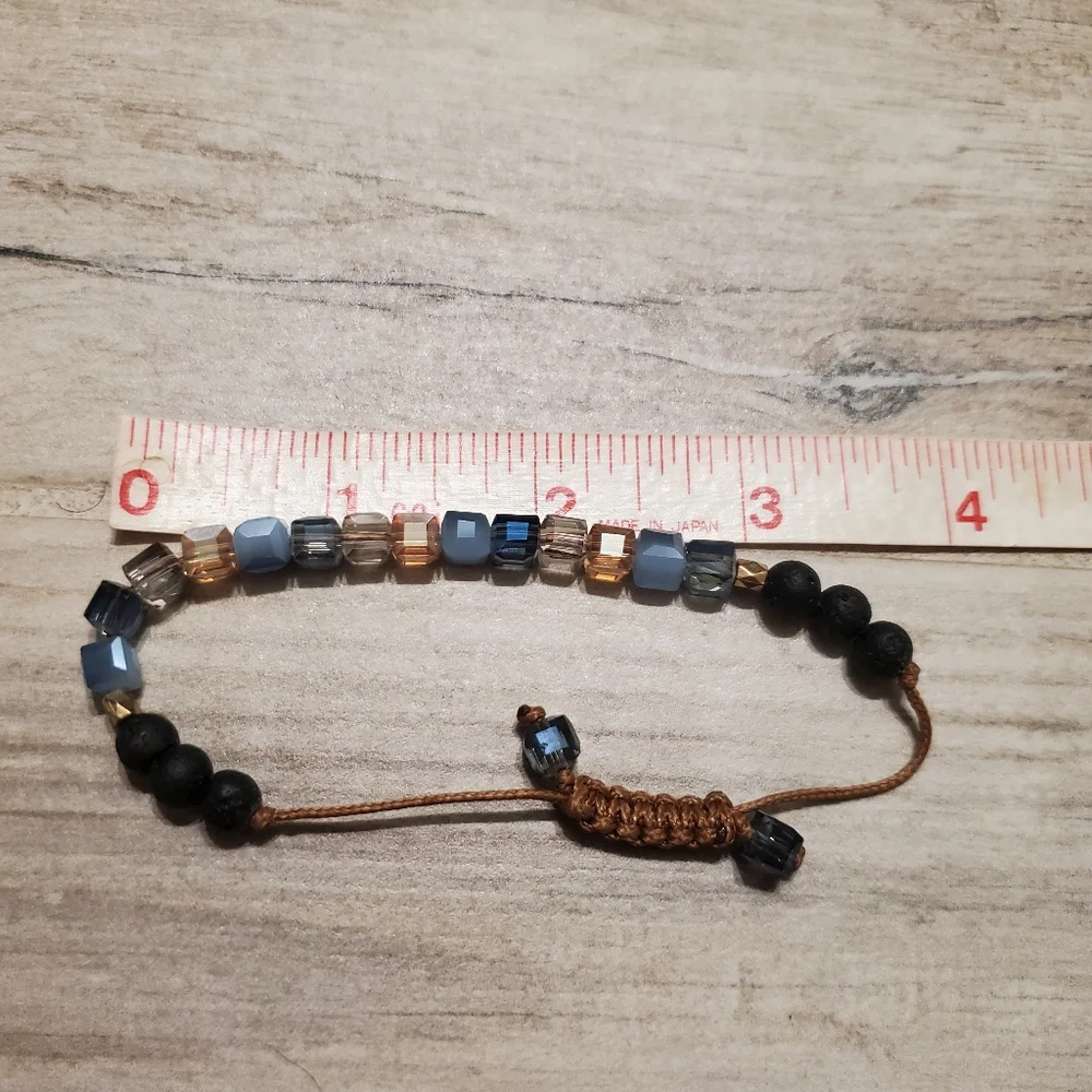 Essential Oil Diffuser Bracelet Glass Stones Lava Rock Adjustable Brown Blue - Picture 3 of 4